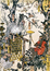 Duraznero, ciruelo, crisantemo, mico y gallinas. De la serie «Shellwork de una exposición en Okuyama, Asakusa»