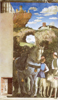 Serviteurs avec un cheval et des chiens (détail gauche), mur ouest, dit La Rencontre, Camera Picta