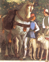 Serviteurs avec un cheval et des chiens, mur ouest, dit La Rencontre (détail gauche), Camera Picta