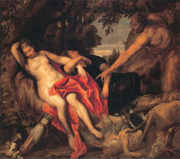 Diana von Endymion von einem Satyrn überrascht