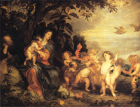 Ruhe auf der Flucht nach Ägypten, (Madonna mit Engeln)