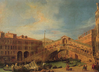 Der Canal Grande und die Rialtobrücke von Süden gesehen