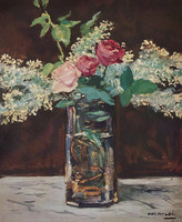 Vase of White Lilacs and Roses