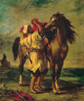 Moroccan Saddling His Horse