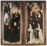 Antheunis Seghers und Jacob de Keuninc, dargestellt vom Hl. Antonius und vom Hl. Jacobus und Die Hl. Agnes und die Hl. Clara, die Hospitalsschwestern Agnes Casembrood und Clara van Hulsen darstellend (Außenflügel des Johannes-Altars)
