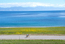 A cyclist riding around Qinghai Lake