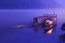 Classic Chinese boats mooring on Qiantang River at dusk