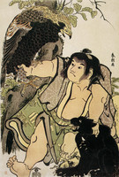 L’Enfant herculéen Kintoki avec un ours et un aigle