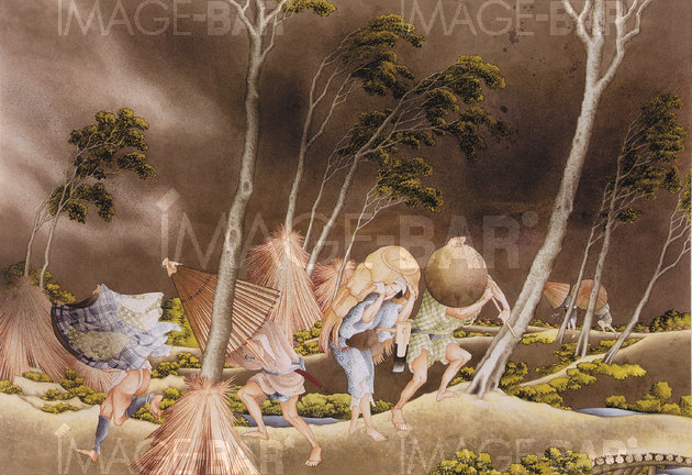 Peasants Surprised by a Storm, in a Landscape with Trees Drawn in Western Style