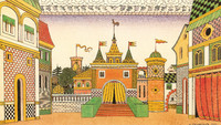 Ivan Bilibin, The Kingdom of Tsar Dodon, stage-set design for Act III of The Golden Cockerel,  by Nikolai Rimski- Korsalov