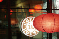 A Red Latern ouside a Cafe
