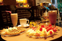 Fresh Fruit, Waffle, Ice Cream, Coffee and Tea