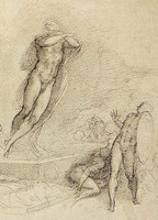 The Resurrection of Christ, floating above the tomb, with terrified onlookers (soldiers)