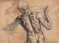Male Nude Seen From the Back With a Flag Staff