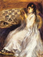 Young woman in white reading