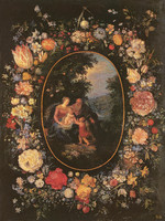 Jan Brueghel the Elder, Jan II Brueghel the Younger and Frans II Francken the Younger, Garland of Flowers with the Holy Family